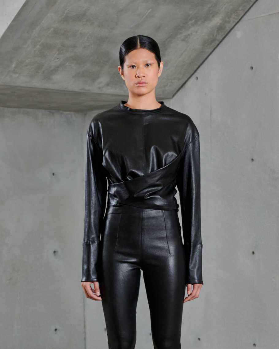 Long Sleeve Stretch Leather Top (Pre-Order)