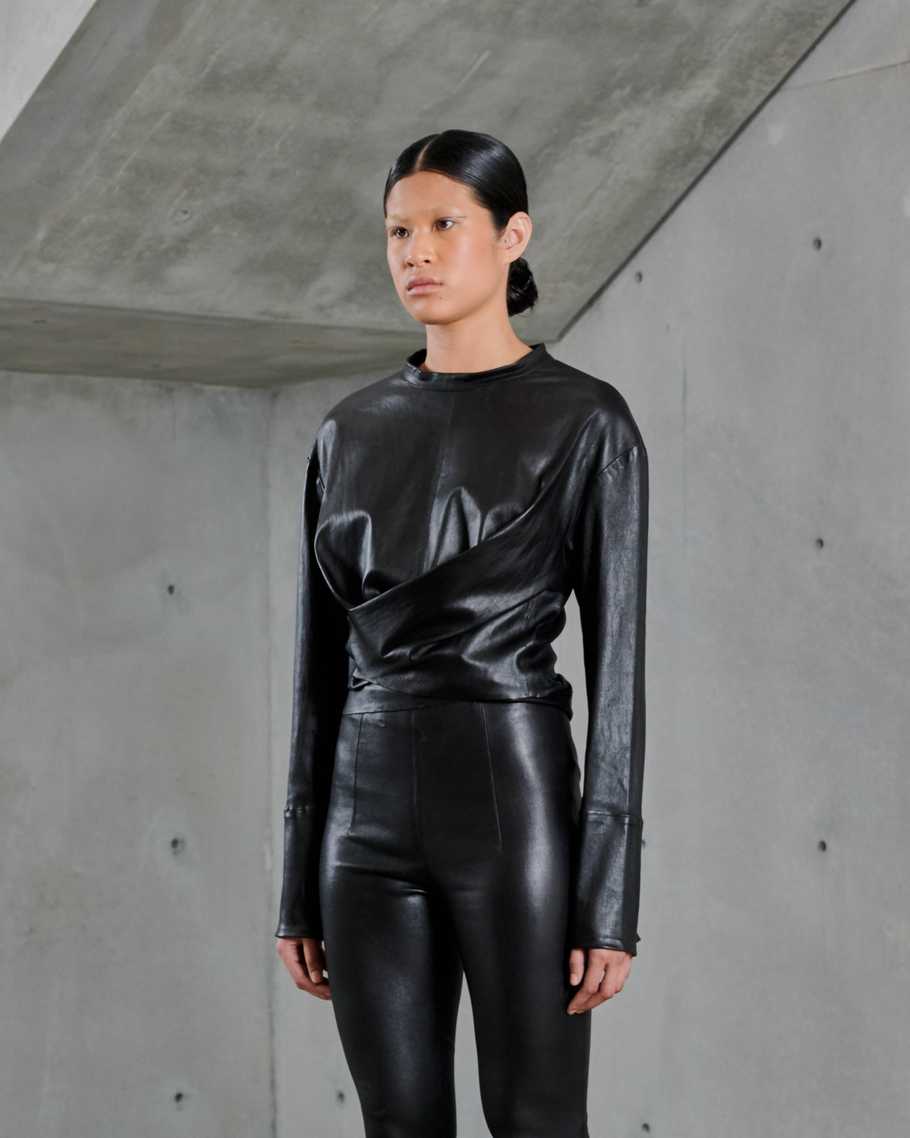 Long Sleeve Stretch Leather Top (Pre-Order)